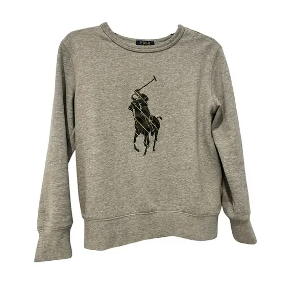 Polo Ralph Lauren Boy's Big Pony Pullover Sweatshirt Long Sleeve Gray Sz M 10/12